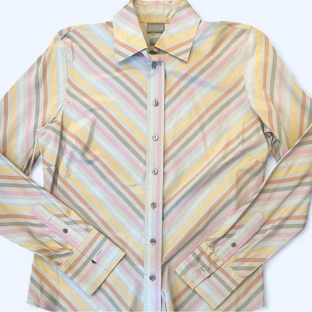 Vintage Striped Sigrid Olsen Silk and Cotton Multicolored Button-down Blouse M